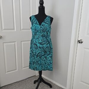 Jones New York Teal and Black Paisley Midi Dress